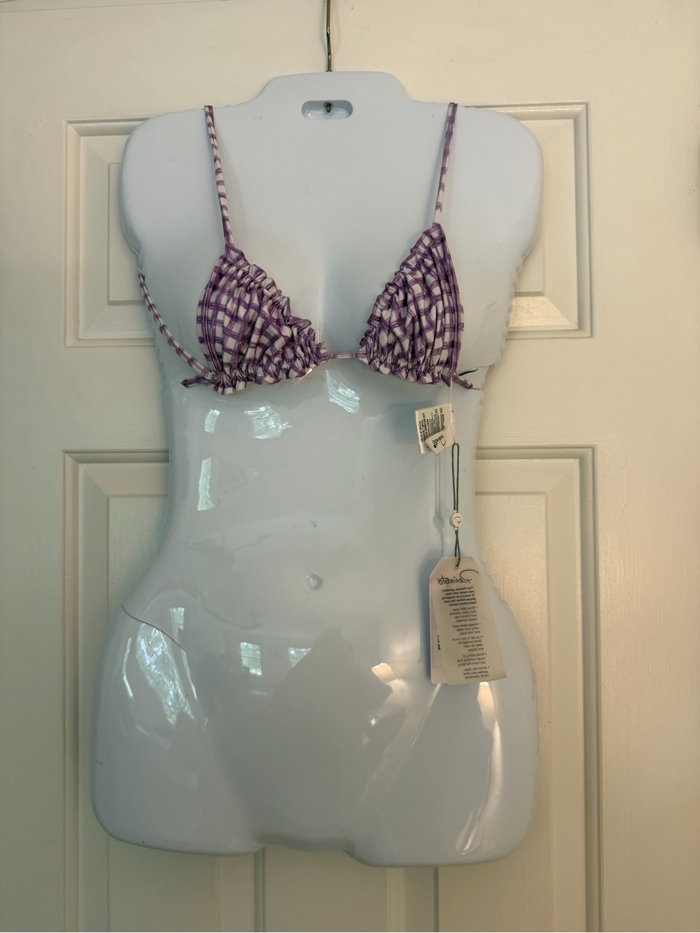 Peixoto Leah Bikini Top XS Purple Plaid Triangle String Swim NWT